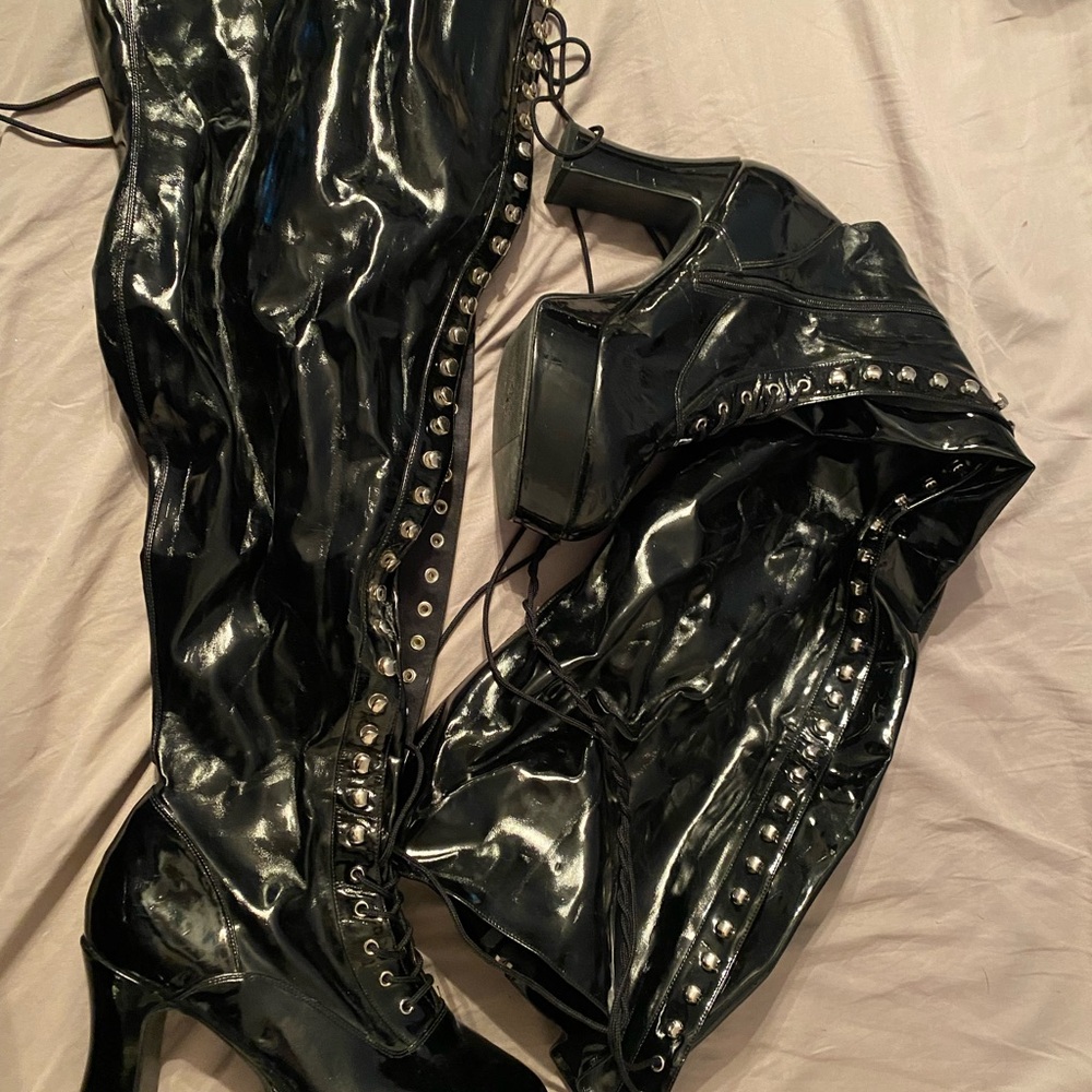 Thigh high vinyl boots